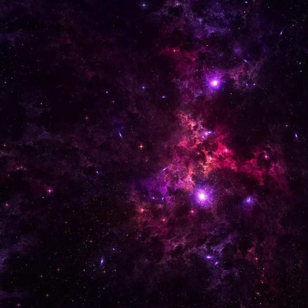 A rich deep-space view of the Centaurus Supercluster showing glowing star-forming regions, purple nebulae, and clustered galaxies across the cosmic landscape.