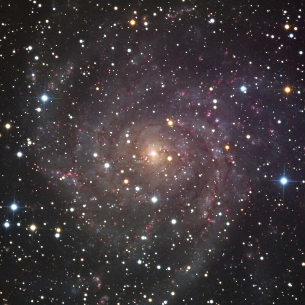 Deep space image of the spiral galaxy IC 342, a major member of the IC 342/Maffei Group, surrounded by countless stars and faint interstellar structures.