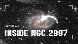 Close-up image of NGC 2997’s core showing spiral arms and intense star-forming regions that define it as a southern sky starburst galaxy.