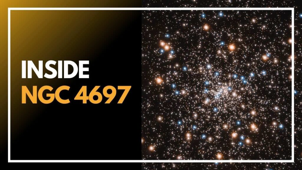 Illustration showing the globular cluster-rich core of elliptical galaxy NGC 4697, offering insights into its merger-driven evolution.