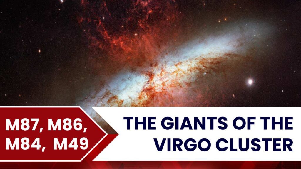 Image representing massive elliptical galaxies M87, M86, M84, and M49, the brightest and largest members of the Virgo Cluster core.