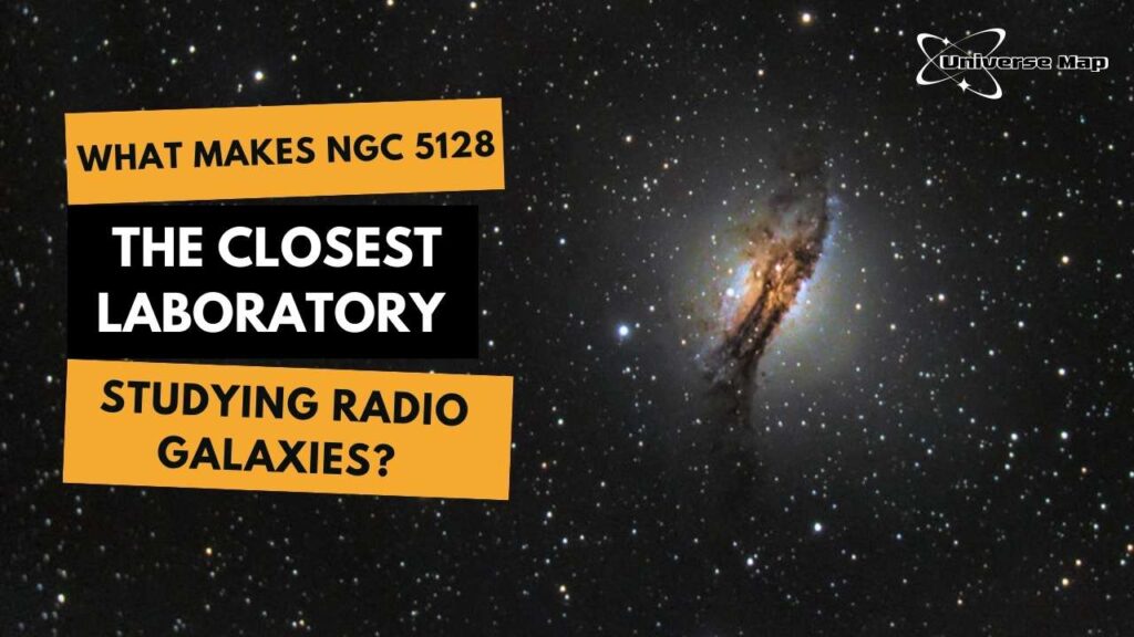 Deep space image of NGC 5128 (Centaurus A) showing its prominent dust lane and active nucleus, used to study the behavior of nearby radio galaxies.