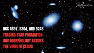 Image of galaxies NGC 4697, NGC 5364, and NGC 5248 within the Virgo III Cloud, showcasing different star formation patterns and morphologies.
