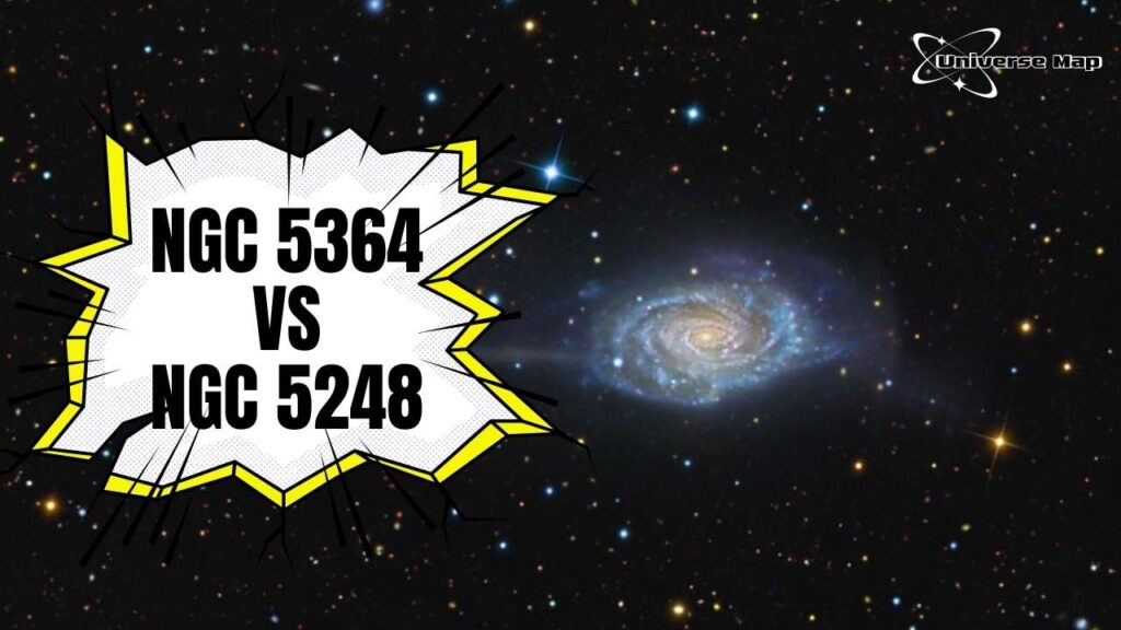 Comparison image showing spiral galaxies NGC 5364 and NGC 5248, highlighting differences in star formation and structure under group interactions.