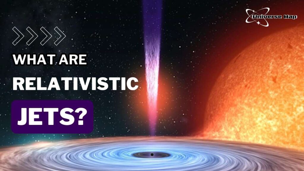 Illustration of relativistic jets emerging from a black hole’s accretion disk, ejecting high-energy plasma near the speed of light.