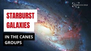 Close-up image of a starburst galaxy in the Canes Groups, highlighting intense star formation in galaxies like M94 and NGC 4449.