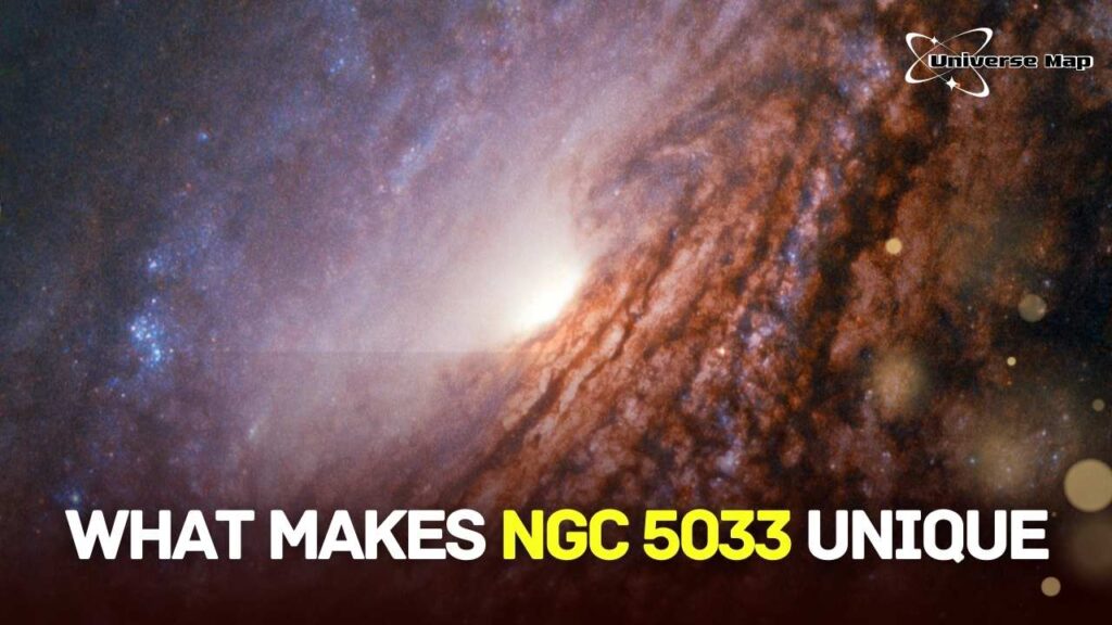 Close-up of NGC 5033’s galactic nucleus and dusty spiral arms, showing why this Seyfert galaxy stands out among active spirals.