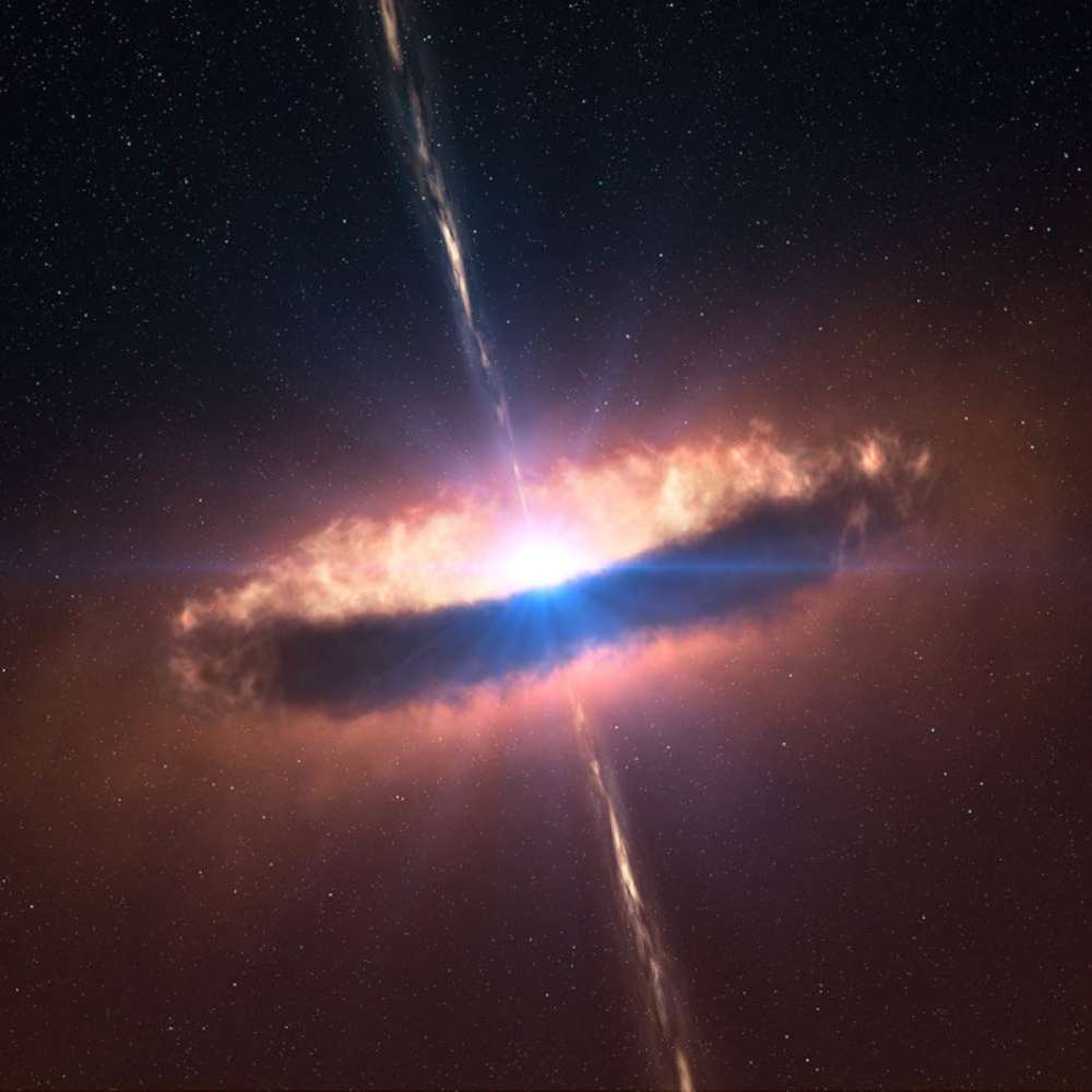 Illustration of a pulsar emitting focused beams of radiation from its magnetic poles, surrounded by a glowing accretion disk in deep space.