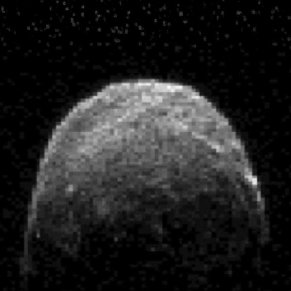 Radar image of near-Earth asteroid 2001 WN5 showing its irregular shape during close approach to Earth
