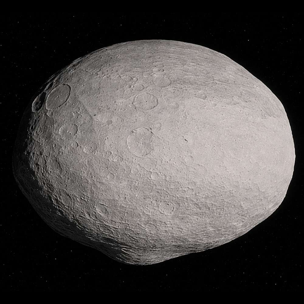 Surface view of asteroid 2002 VE68, a near-Earth object that acts as a quasi-satellite of Venus, showing an irregular, cratered rocky body in space.