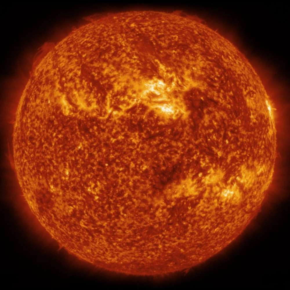 High-resolution image of Arcturus, a bright orange giant star, showing its turbulent, glowing surface and intense stellar activity.