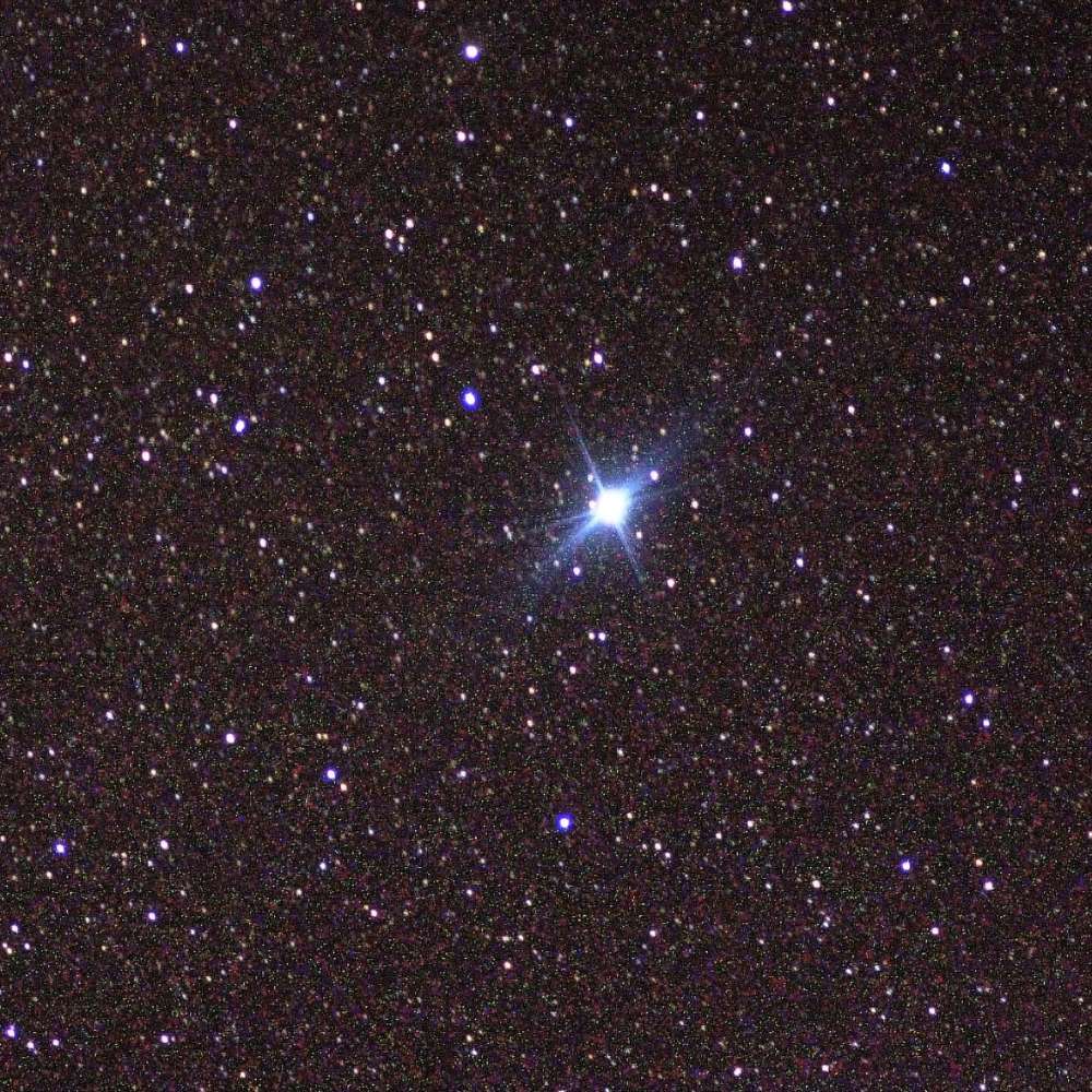 High-resolution star field image showing Canopus, a bright white supergiant star, shining prominently among surrounding stars in the night sky.