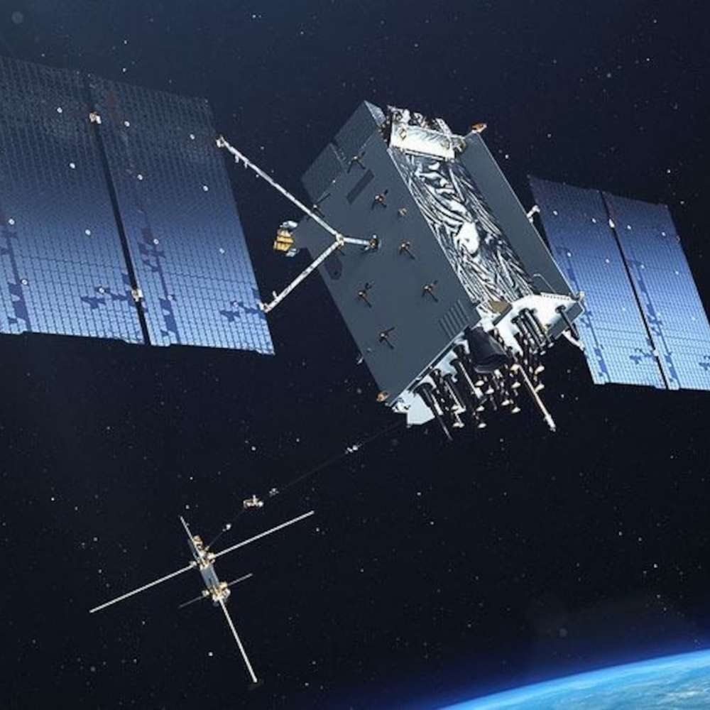 GPS satellite orbiting Earth as part of the Global Positioning System providing navigation, timing, and location services