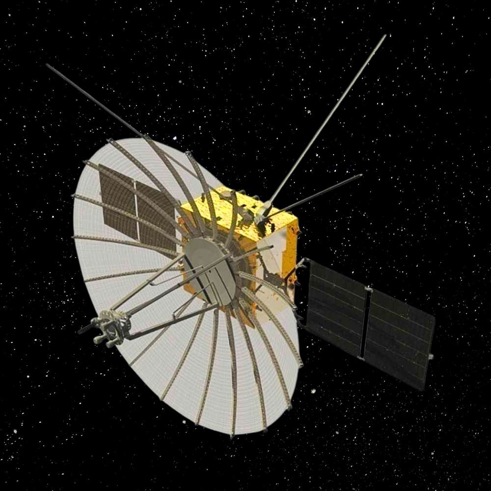 Artist’s illustration of the Queqiao relay satellite with large dish antenna supporting communication with the Moon’s far side.