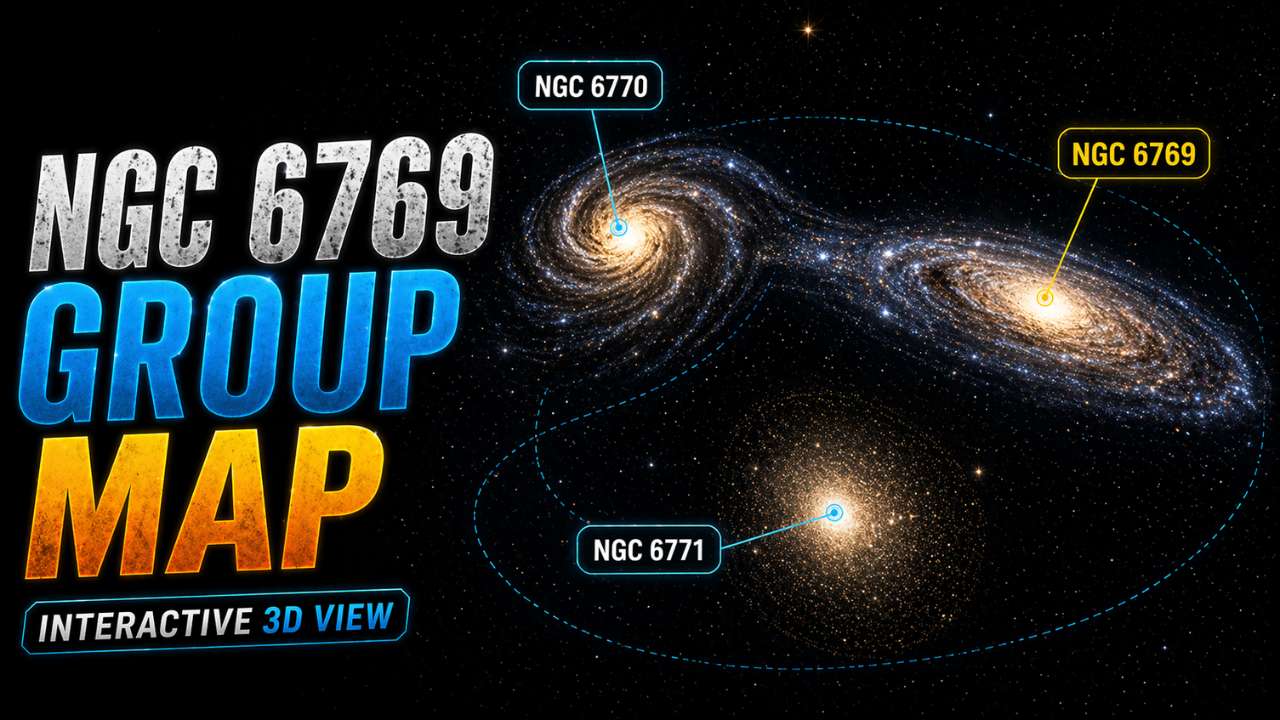 3D map of the NGC 6769 galaxy group showing interacting galaxies NGC 6769, NGC 6770, and NGC 6771 with their spatial relationship in deep space
